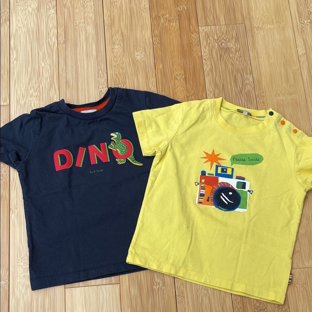 Paul Smith Kids Navy Dino Tee 3T and Yellow Camera Tee 2T bundle